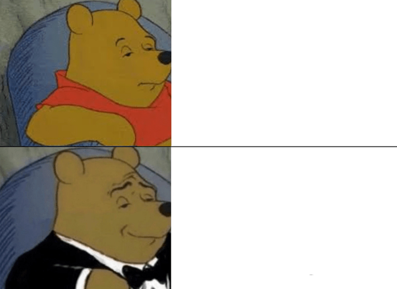 Tuxedo Winnie The Pooh meme about MERIT Beauty