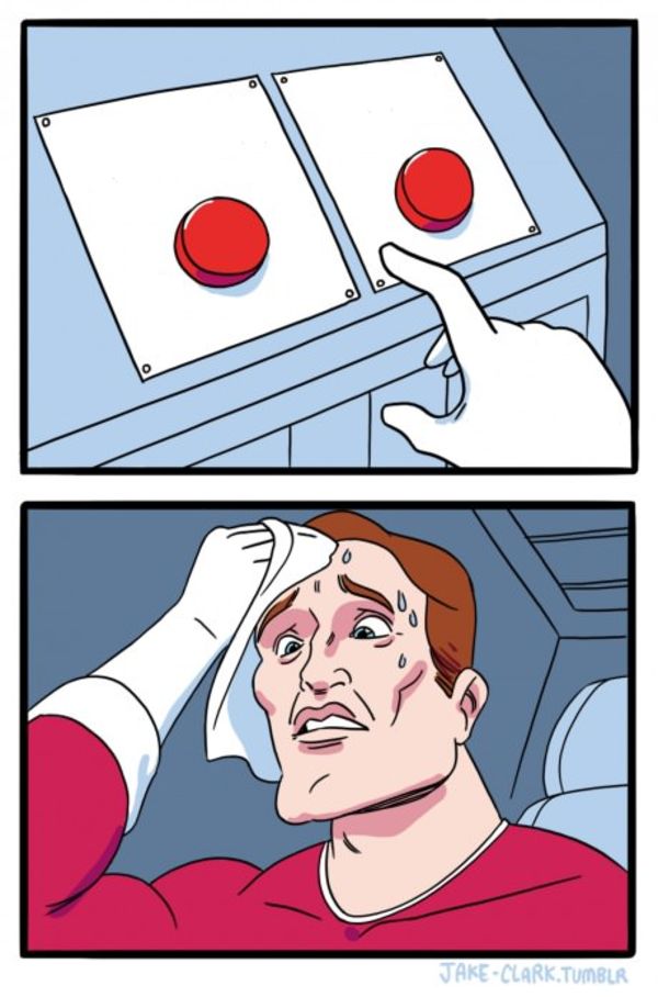 Two Buttons meme about MERIT Beauty