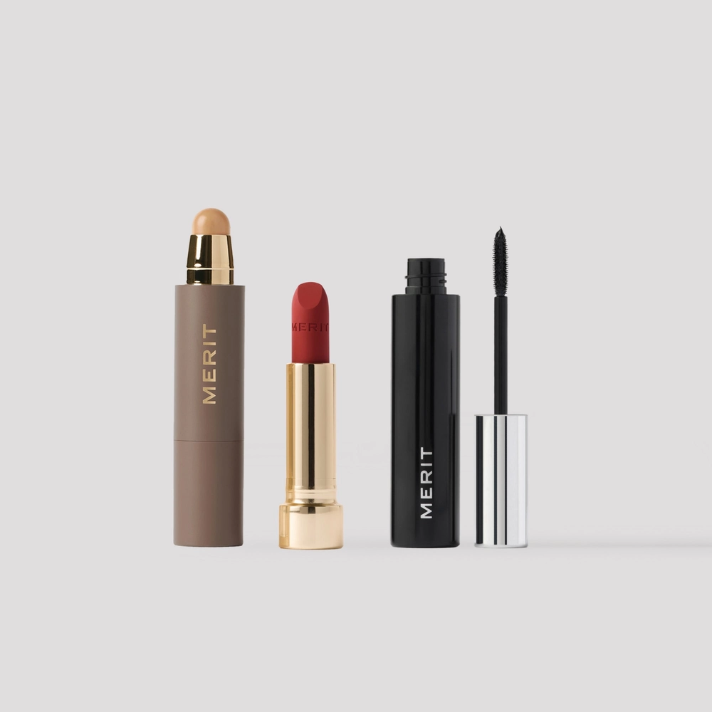 The Essential Edit set with a stick, a blush, a lipstick and a mascara